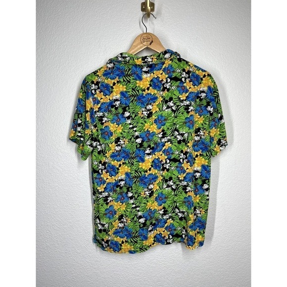 Disney Small S Mickey Mouse Hawaiian Floral Button Front Shirt Short Sleeve - Picture 5 of 5